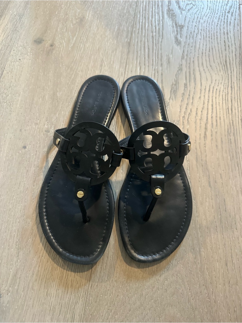 Tory Burch Black Logo Medallion Thong Sandals